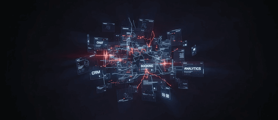 EvikNova operating modules across CRM, chat, booking, and analytics